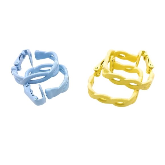 Vintage Enamel Hoop Earrings Bundle, Lot of Pastel Yellow and Baby Blue Fairy - Picture 1 of 3